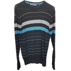 Travis Mathew Black and Blue Striped Crewneck Sweater